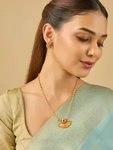 Kushal's Fashion Jewellery Ruby Gold-Plated Ethnic Antique Necklace