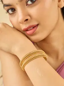 Kushal's Fashion Jewellery Set Of 2 Gold-Plated Ethnic Antique Bangles