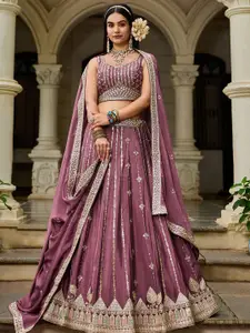 panchhi Embroidered Sequinned Semi-Stitched Lehenga & Unstitched Blouse With Dupatta