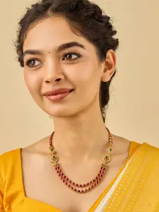 Kushal's Fashion Jewellery Women Gold-Plated Ethnic 92.5 Pure Temple Necklace