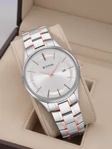 Titan Men Silver-Toned Stainless Steel Bracelet Style Straps Analogue Watch 90142KM01
