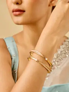 Kushal's Fashion Jewellery Set Of 2 White Gold-Plated Party Zircon Bangles