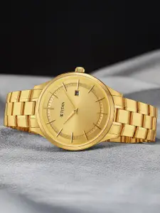 Titan Men Gold-Toned Dial & Gold Toned Stainless Steel Bracelet Style Straps Analogue Watch