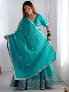 ODETTE Embroidered Sequinned Semi-Stitched Lehenga & Blouse With Dupatta