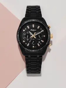 Titan Men Black Patterned Dial & Black Stainless Steel Bracelet Style Straps Analogue Watch 90077KM04