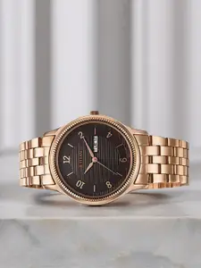 Titan Men Brass Textured Dial & Stainless Steel Straps Analogue Watch 1824WM01