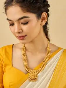 Kushal's Fashion Jewellery 92.5 Pure Silver Gold-Plated Stone Studded Temple Necklace