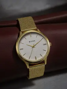 Titan Men Brass Dial & Stainless Steel Straps Analog Watch 1825YM11