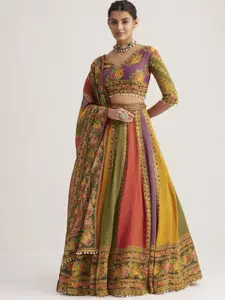 ODETTE Printed Sequinned Ready to Wear Lehenga Choli With Dupatta