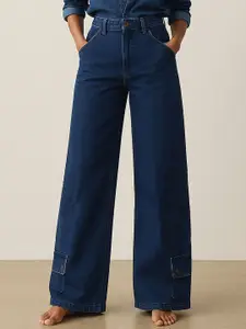 SASSAFRAS Women Washed Wide Leg High-Rise Jeans