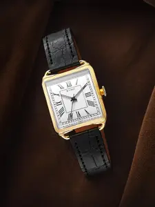 Titan Men Textured Dial & Black Leather Straps Analogue Watch 1676YL01