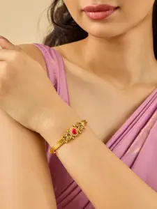 Kushal's Fashion Jewellery Coral Gold-Plated Ethnic 92.5 Pure Temple Silver Kada Bangle