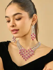 Kushal's Fashion Jewellery Ruby Rhodium-Plated Party Zircon Necklace