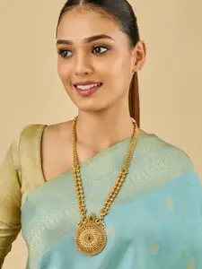 Kushal's Fashion Jewellery Gold-Plated Ruby Stone Studded Antique Necklace