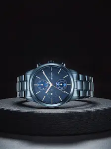 Titan Men Blue Patterned Dial & Blue Stainless Steel Bracelet Style Straps Analogue Watch