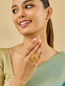 Kushal's Fashion Jewellery Ruby Gold-Plated Ethnic Antique Finger Ring