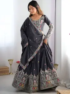 ODETTE Floral Embroidered Semi-Stitched Lehenga Choli With Dupatta