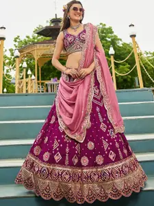 panchhi Embroidered Sequinned Semi-Stitched Lehenga & Unstitched Blouse With Dupatta