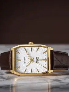 Titan Men Leather Textured Straps Analogue Watch 1876YL02