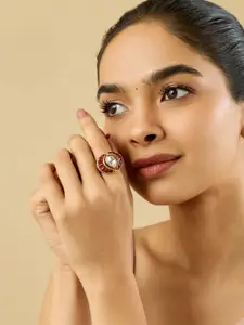 Kushal's Fashion Jewellery Ruby Victorian-Plated Ethnic Kundan Finger Ring