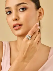 Kushal's Fashion Jewellery White Rhodium-Plated Party Zircon Finger Ring