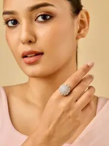 Kushal's Fashion Jewellery White Rhodium-Plated Party Zircon Finger Ring