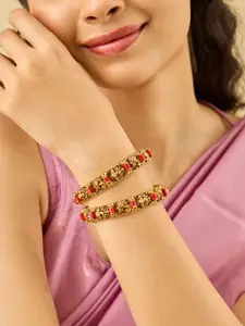 Kushal's Fashion Jewellery Set Of 2 Gold-Plated Ethnic Antique Bangles