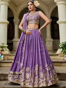 panchhi Embroidered Sequinned Semi-Stitched Lehenga & Unstitched Blouse With Dupatta
