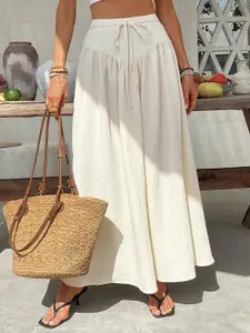 Outzidr High Waisted Flared Maxi  Skirt