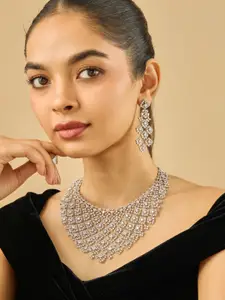 Kushal's Fashion Jewellery White Rhodium-Plated Party Zircon Necklace