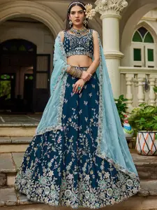 panchhi Embroidered Sequinned Organza Semi-Stitched Lehenga & Blouse With Dupatta