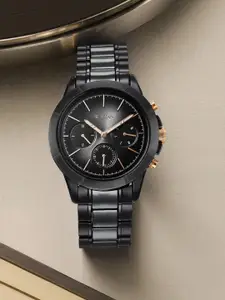 Titan Men Black Dial & Black Ceramic Bracelet Style Straps Analogue Watch 90090KD03