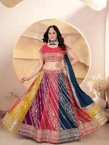 ODETTE Floral Embroidered Sequinned Semi-Stitched Lehenga & Blouse With Dupatta