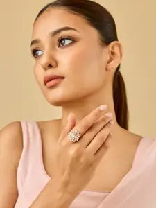 Kushal's Fashion Jewellery White Gold-Plated Party Zircon Finger Ring