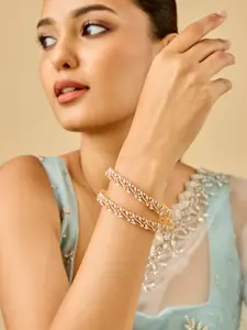 Kushal's Fashion Jewellery Set Of 2 Gold-Plated Zircon Studded Bangles