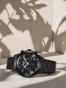 Titan Men Black Dial & Black Stainless Steel Bracelet Style Straps Analogue Watch