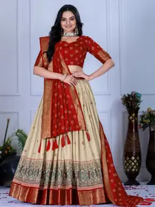 ODETTE Floral Printed Semi-Stitched Lehenga & Blouse With Dupatta