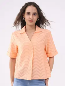 Global Republic Women Self Design Shirt Collar Cotton Blouson Top