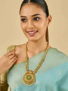 Kushal's Fashion Jewellery Gold-Plated Stone Studded & Beaded Antique Necklace