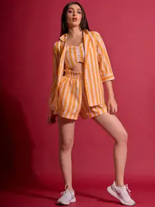 Moda Rapido Striped Tube-Top With Shorts & Front-Open Jacket Co-Ords