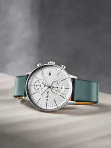 Titan Men White Dial & Green Leather Straps Analogue Watch