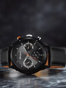 Titan Men Embellished Dial & Leather Textured Straps Analogue Watch 1805KL02