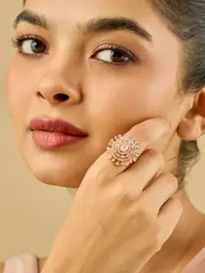 Kushal's Fashion Jewellery Pink Gold-Plated Party Zircon Finger Ring