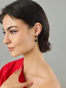 Kushal's Fashion Jewellery Gold Plated Ziron Studded Teardrop Shaped Drop Earrings