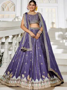 panchhi Embroidered Sequinned Semi-Stitched Lehenga & Unstitched Blouse With Dupatta