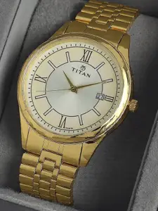 Titan Men Gold-Toned Dial Watch 1713YM03