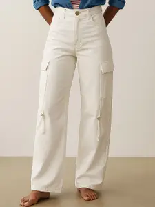 SASSAFRAS Women Straight Fit High-Rise Cotton Cargo Style Jeans