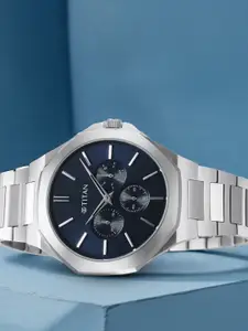 Titan Men Classique Blue Stainless Steel Analogue Multi Function Watch-90198SM01