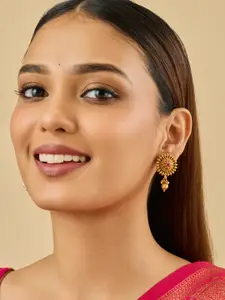 Kushal's Fashion Jewellery Women Ruby Gold Plated Ethnic Antique Studs