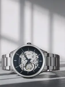 Titan Men Blue Skeleton Dial & Silver Toned Bracelet Style Straps Analogue Watch90140SM01